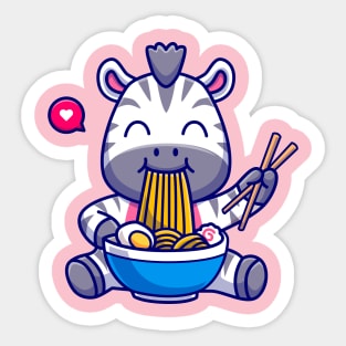 Cute Zebra Eating Ramen Bowl With Chopstick Cartoon Sticker